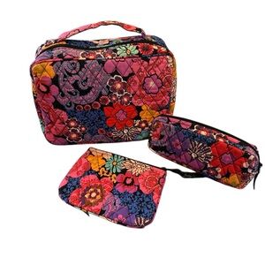 Lot - Vera Bradley Floral Fiesta Large Makeup & Brush Organizer Travel + READ
